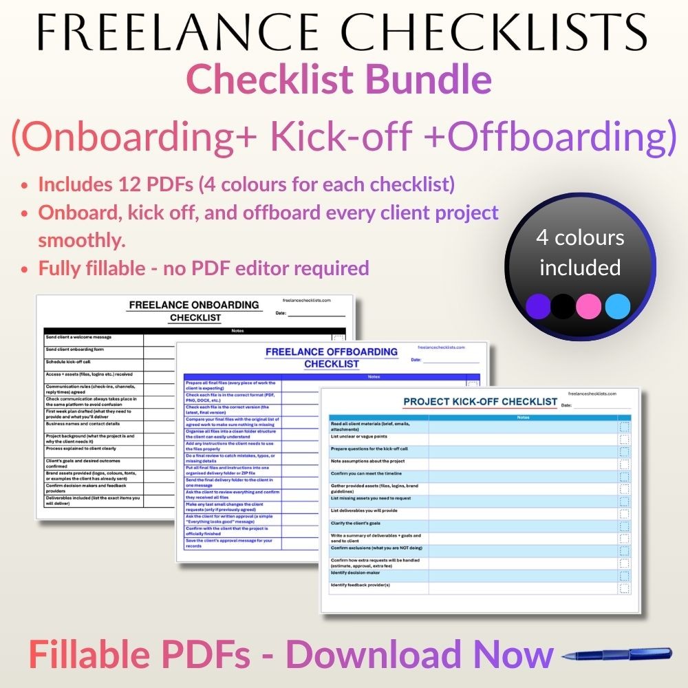 Bundle (Project Kick‑off Checklist + Freelance Onboarding Checklist + Freelance Offboarding Checklist)