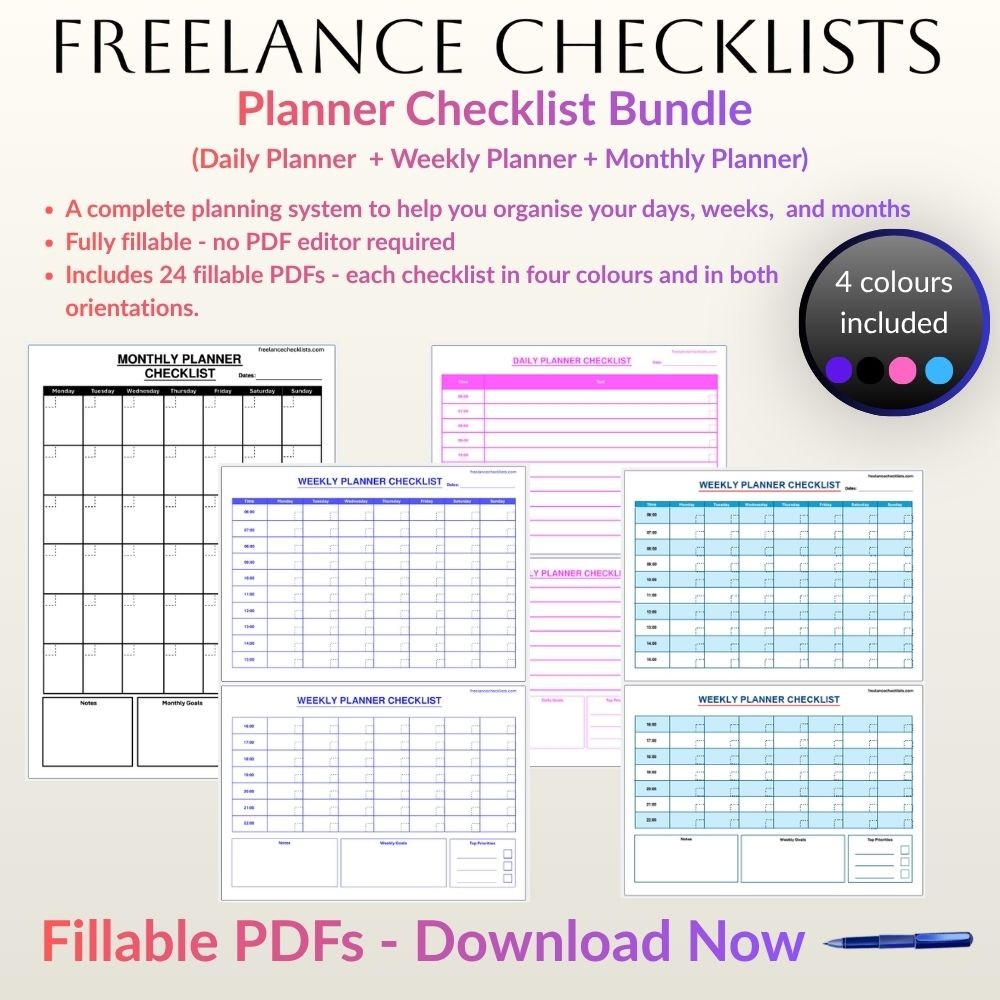 Planner Checklist Bundle (Daily Planner Checklist + Weekly Planner Checklist + Monthly Planner Checklist)