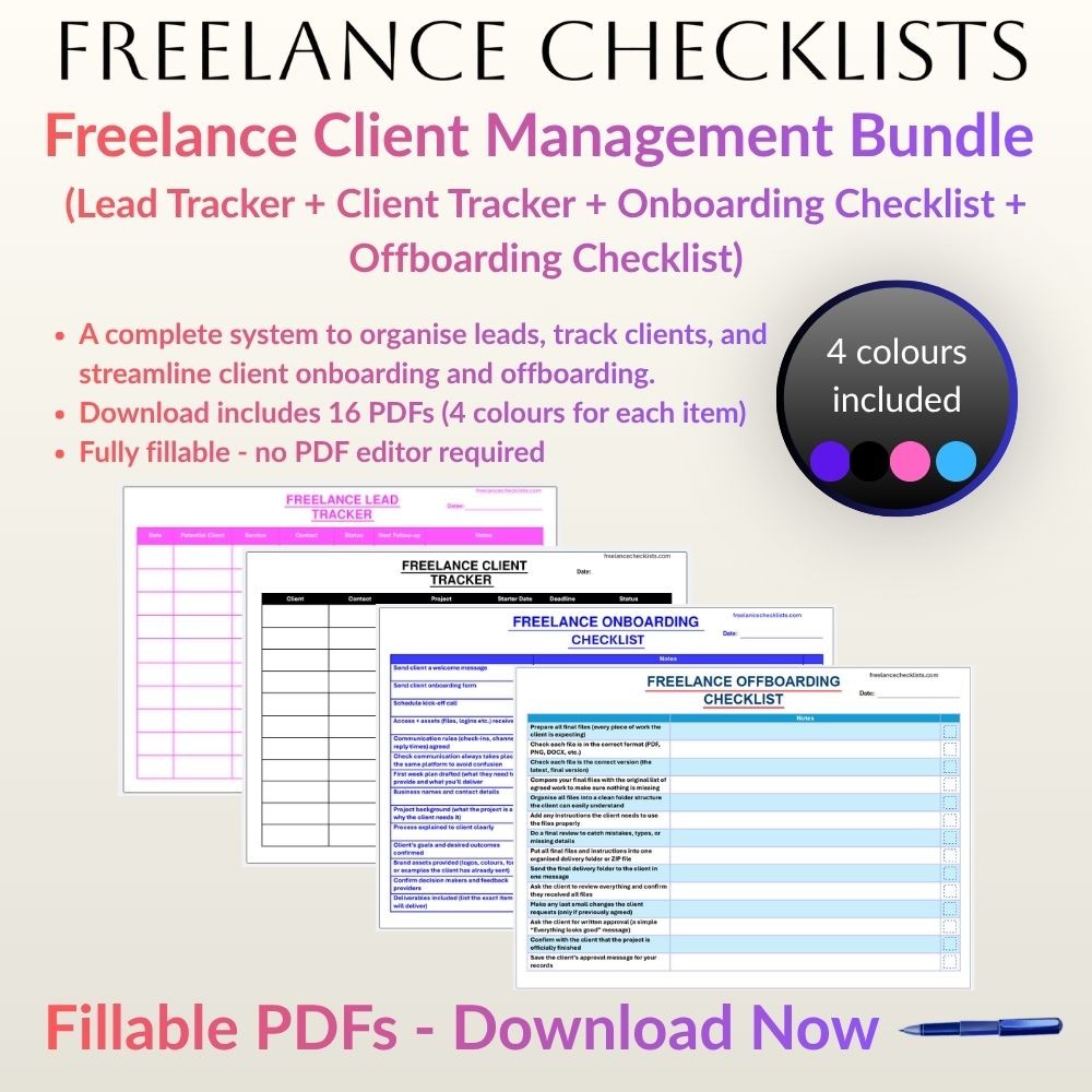 Freelance Client Management Bundle (Lead Tracker + Client Tracker + Onboarding Checklist + Offboarding Checklist)