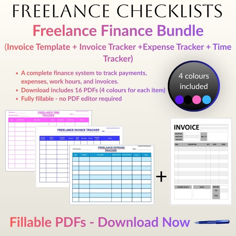 Freelance Finance Bundle (Invoice Template + Invoice Tracker + Expense Tracker + Time Tracker)